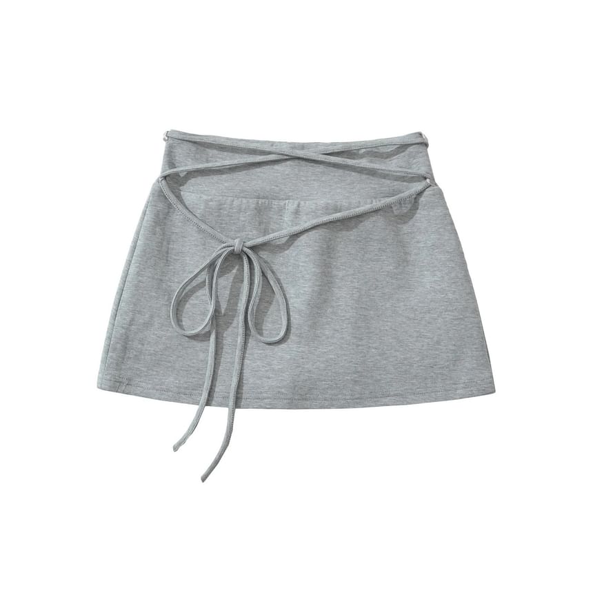 Lace-Up Low Waist Plain Mini A-Line Skirt