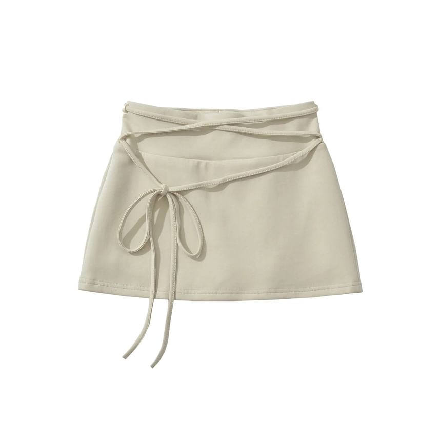 Lace-Up Low Waist Plain Mini A-Line Skirt