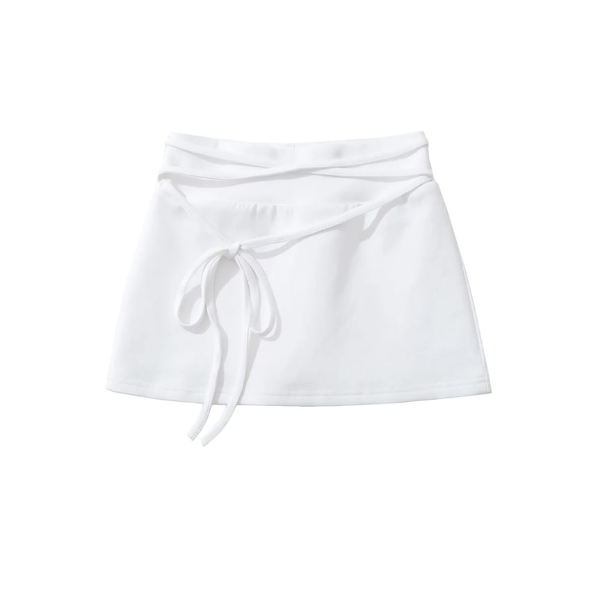 Lace-Up Low Waist Plain Mini A-Line Skirt