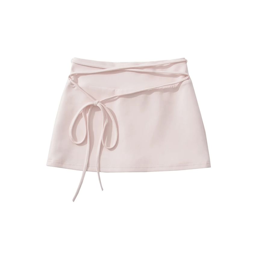 Lace-Up Low Waist Plain Mini A-Line Skirt