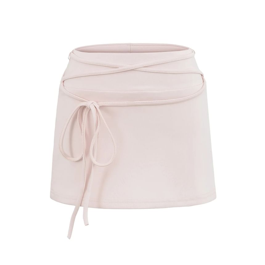 Lace-Up Low Waist Plain Mini A-Line Skirt