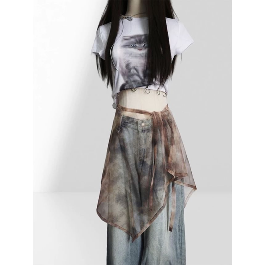 Asymmetrical Mesh Wrap Skirt
