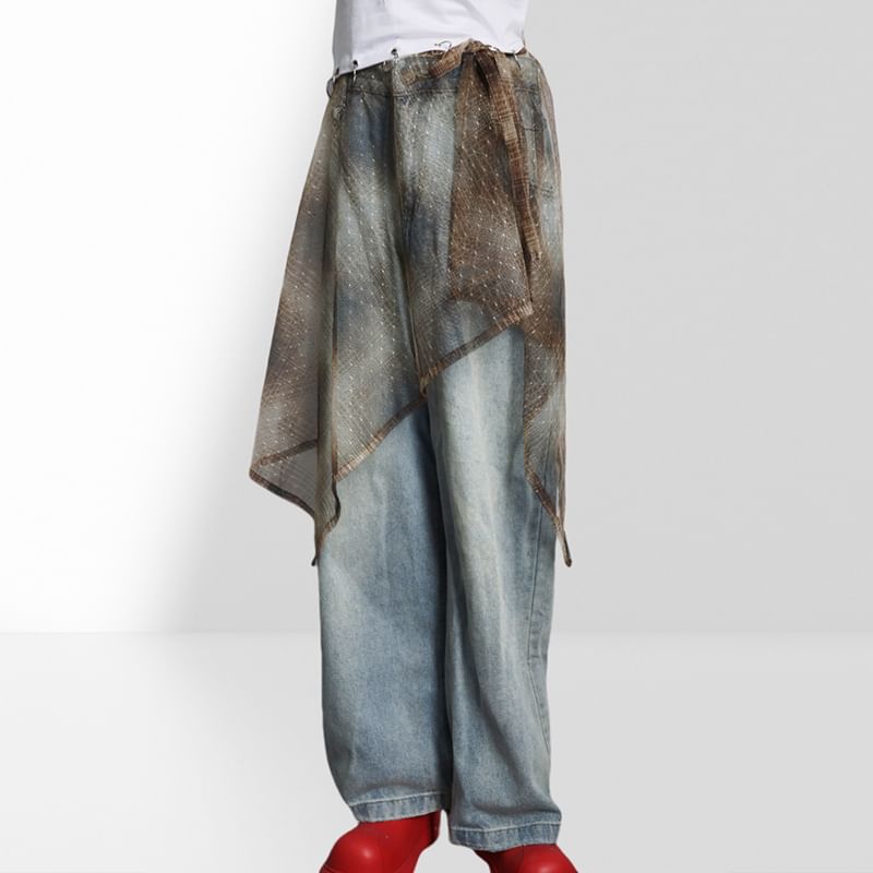 Asymmetrical Mesh Wrap Skirt