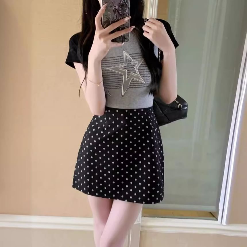 Dotted High Rise Mini A-Line Skirt