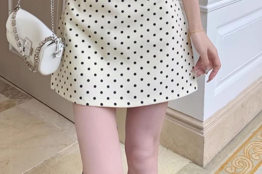 Dotted High Rise Mini A-Line Skirt
