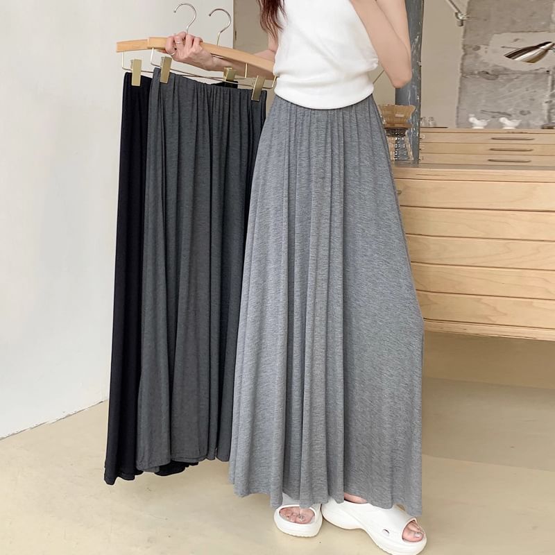 High Rise Plain Midi A-Line Skirt