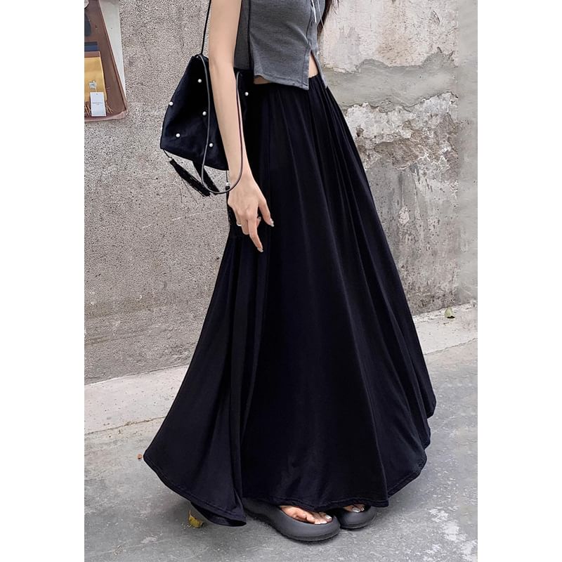 High Rise Plain Midi A-Line Skirt