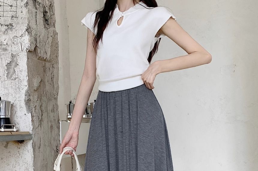 High Rise Plain Midi A-Line Skirt