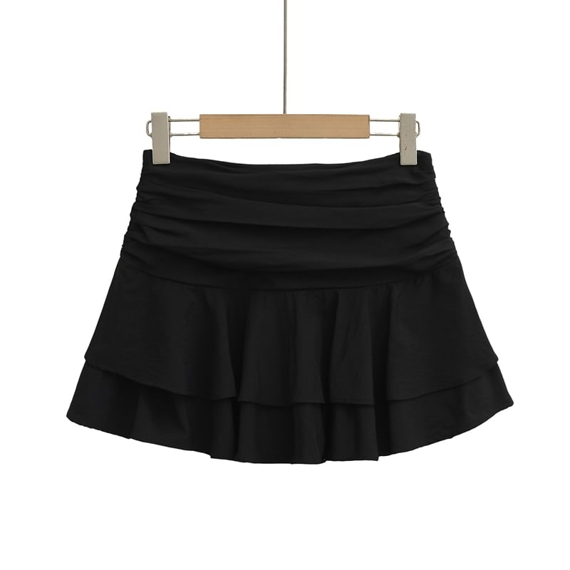 Ruched Ruffle High Waist Mini A-Line Skirt