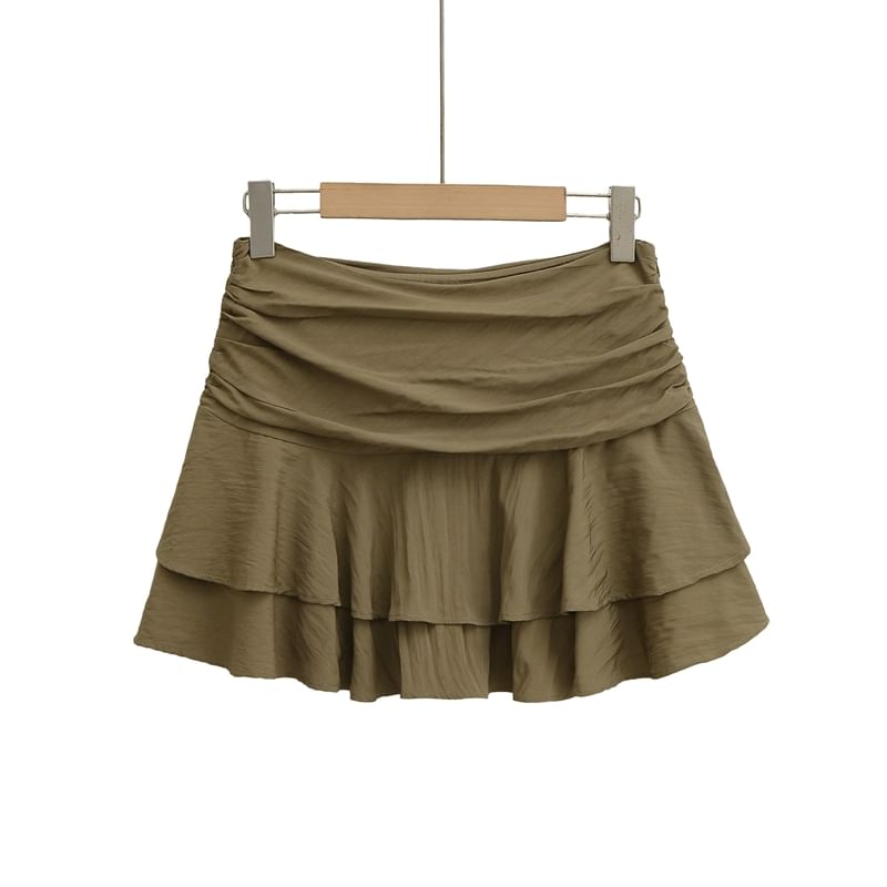 Ruched Ruffle High Waist Mini A-Line Skirt