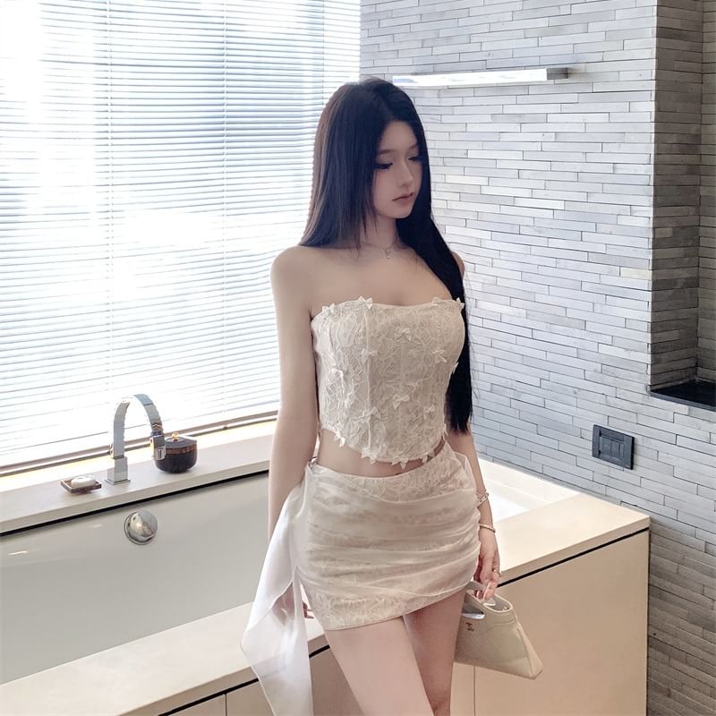 Lace Corset Top and Mini Pencil Skirt Set