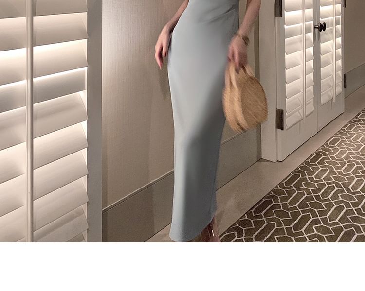 Black Sleeveless Boatneck Bodycon Maxi Dress - Altfashion Shop