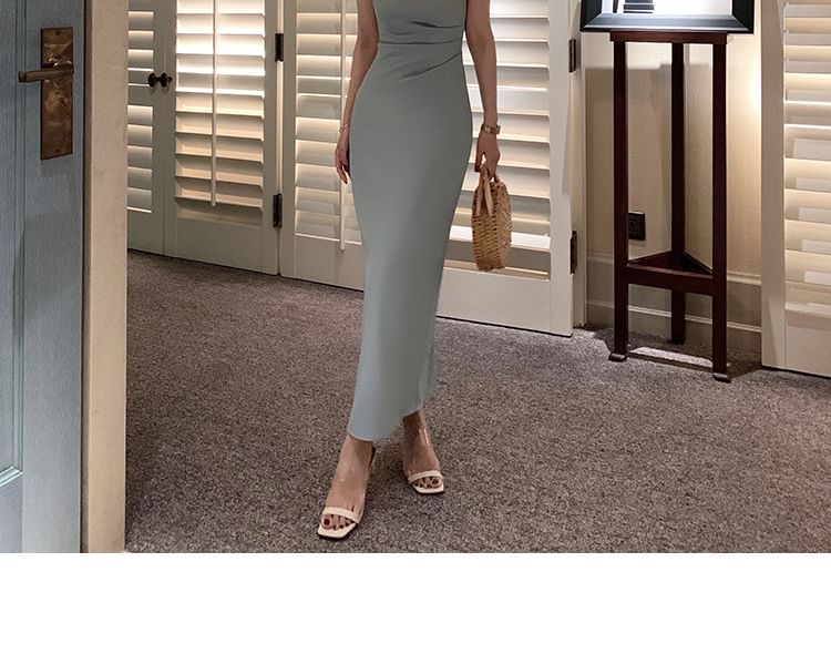 Black Sleeveless Boatneck Bodycon Maxi Dress - Altfashion Shop