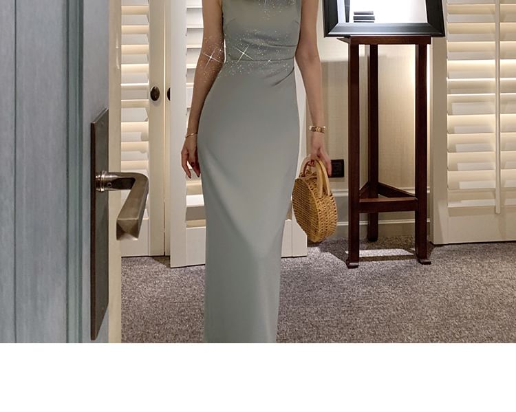 Black Sleeveless Boatneck Bodycon Maxi Dress - Altfashion Shop
