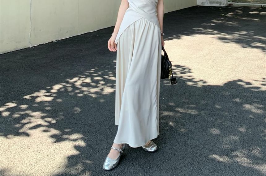 Sleeveless Twisted Plain Top and High Waist Maxi A-Line Skirt Set