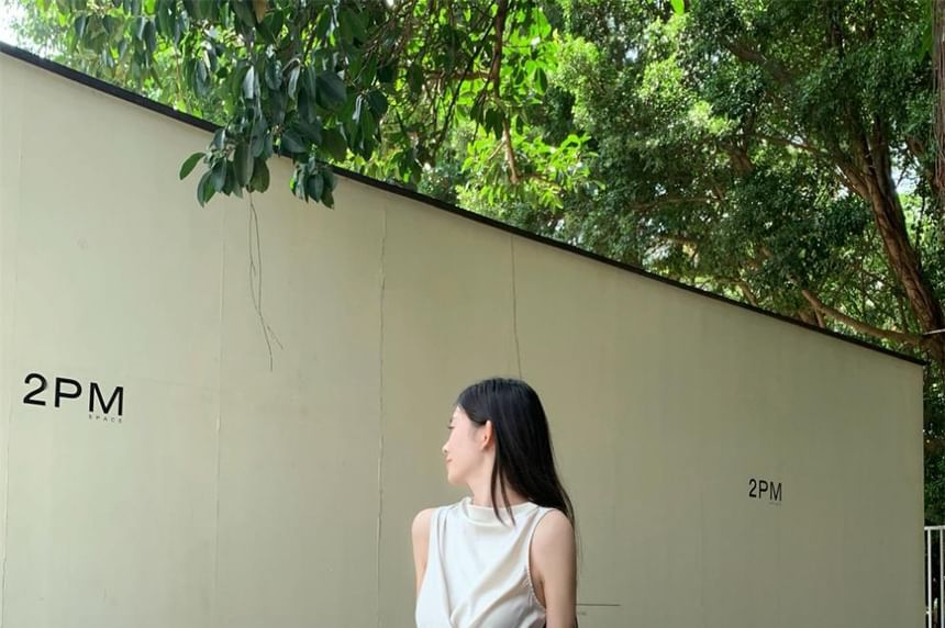 Sleeveless Twisted Plain Top and High Waist Maxi A-Line Skirt Set