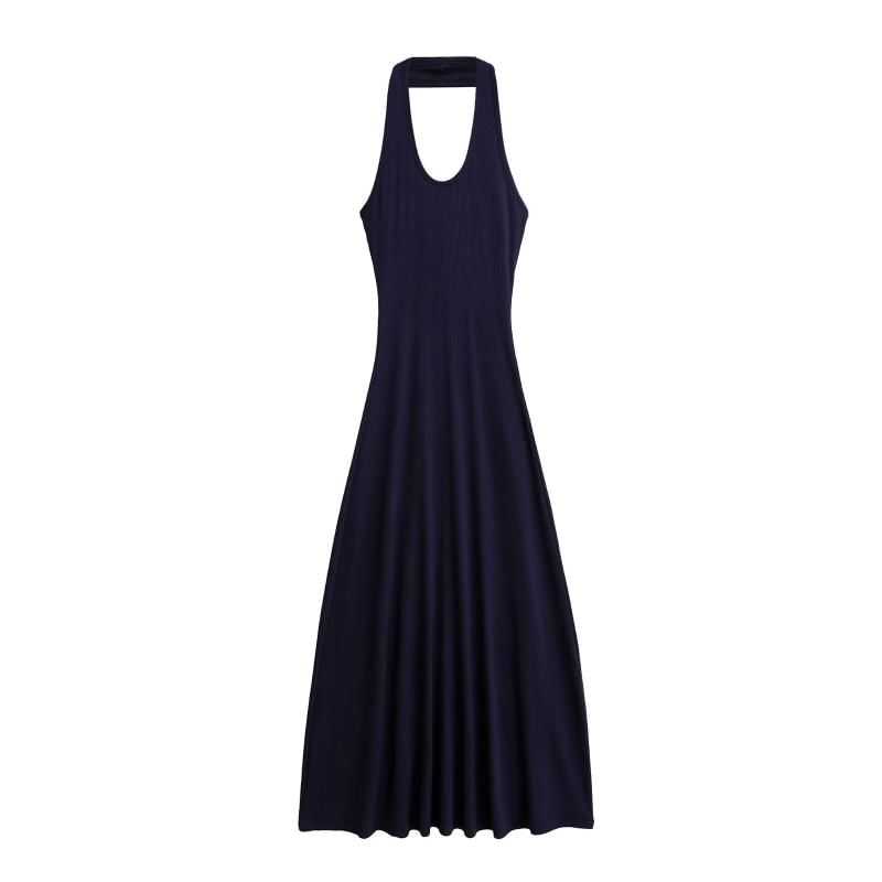 Black Halter Scoop Neck A-Line Maxi Dress - Altfashion Shop