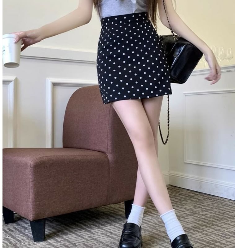 Dotted High Waist Mini A-Line Skirt
