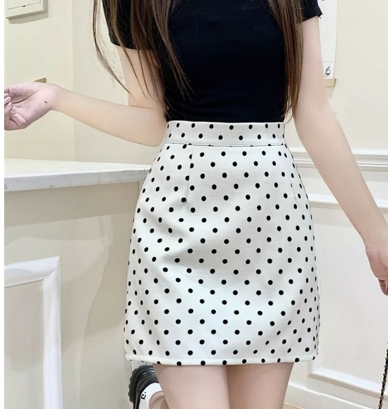 Dotted High Waist Mini A-Line Skirt