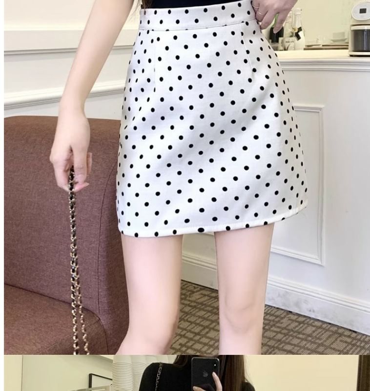 Dotted High Waist Mini A-Line Skirt