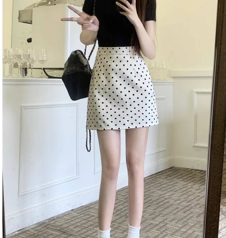 Dotted High Waist Mini A-Line Skirt