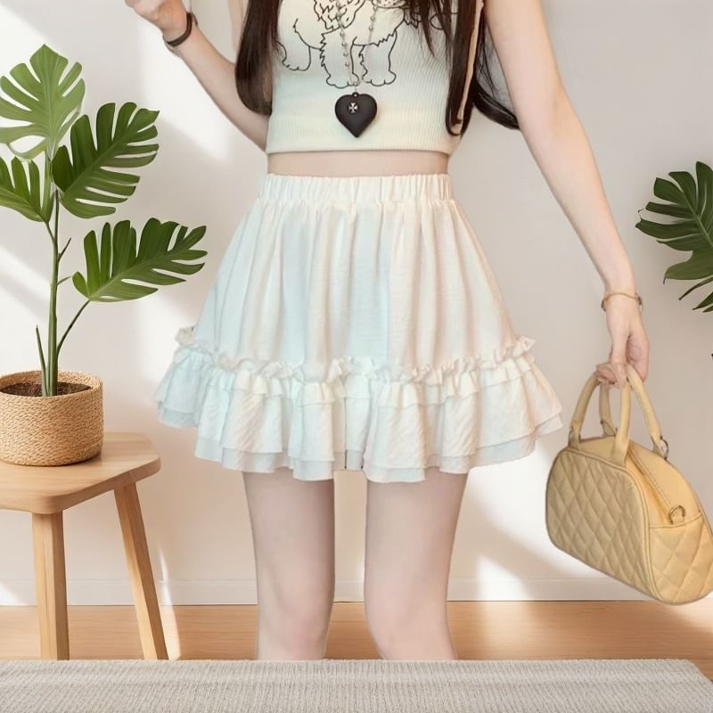 Ruffled High Rise Plain Mini A-Line Skirt