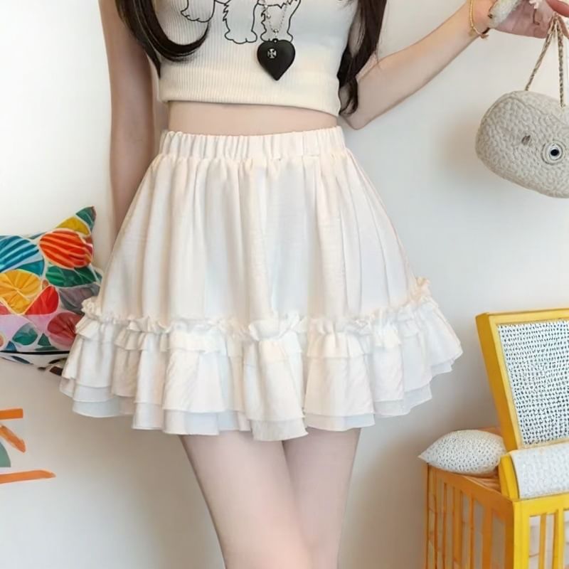 Ruffled High Rise Plain Mini A-Line Skirt