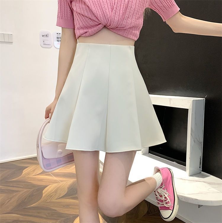 Plain Mini A-Line Skirt with High Waist