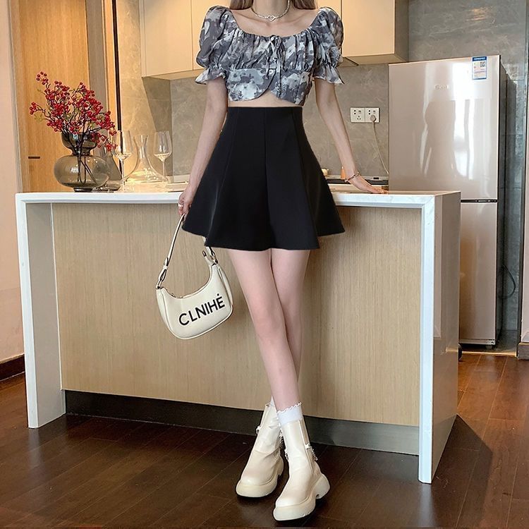 Plain Mini A-Line Skirt with High Waist