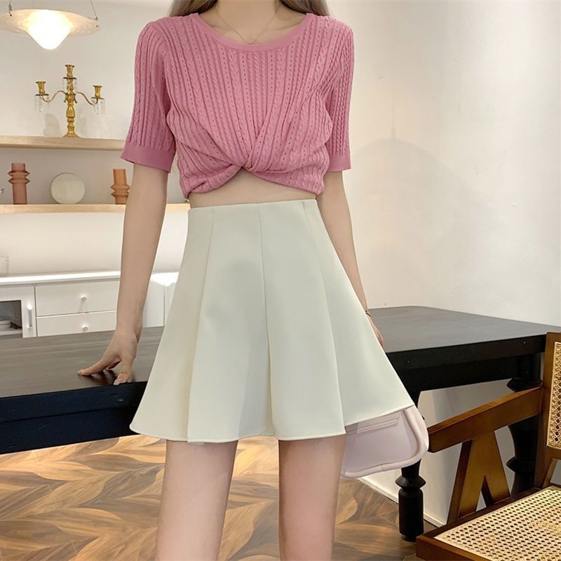 Plain Mini A-Line Skirt with High Waist