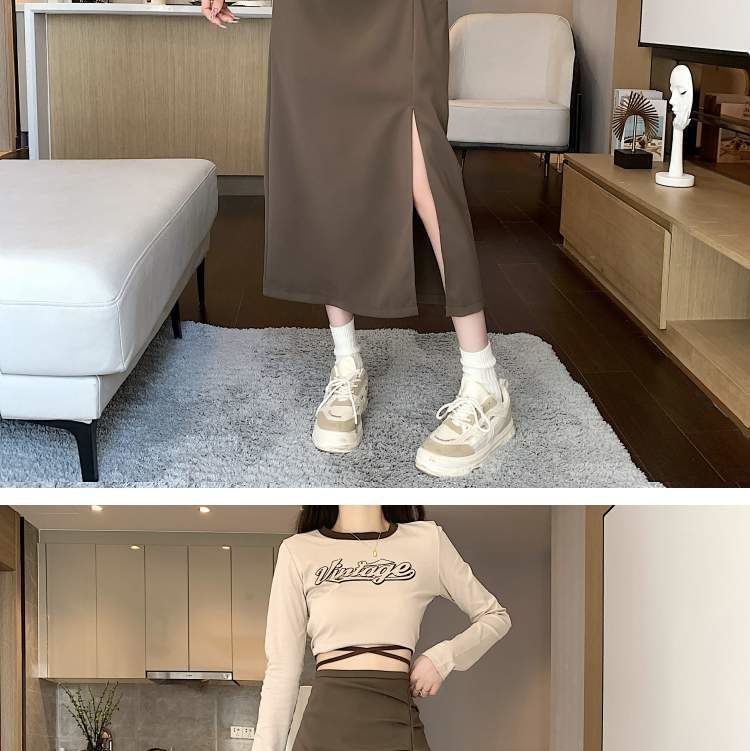 Ruched Slit High Rise Plain Midi A-Line Skirt
