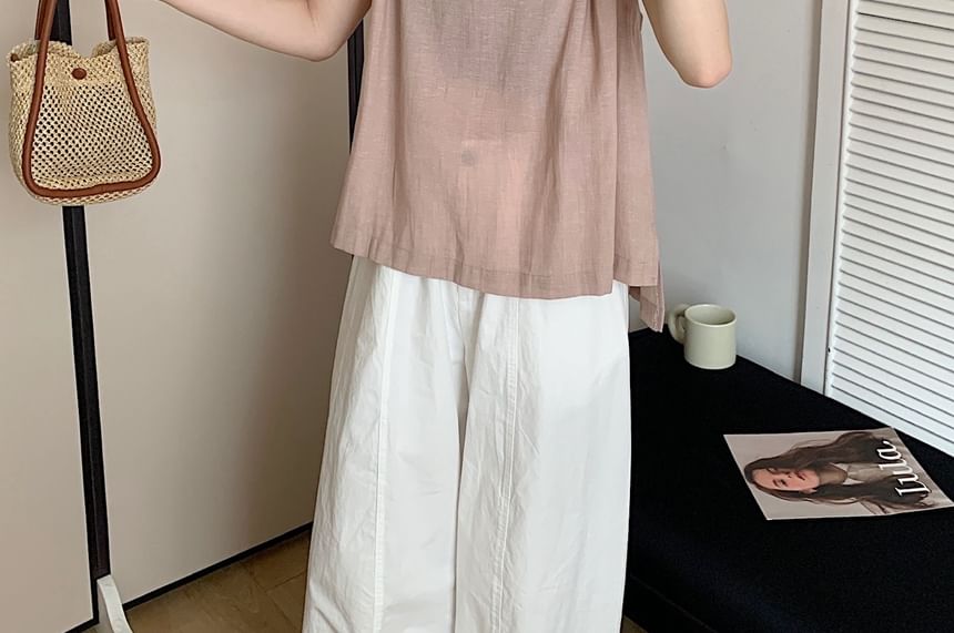 Round-Neck Sleeveless Plain Top