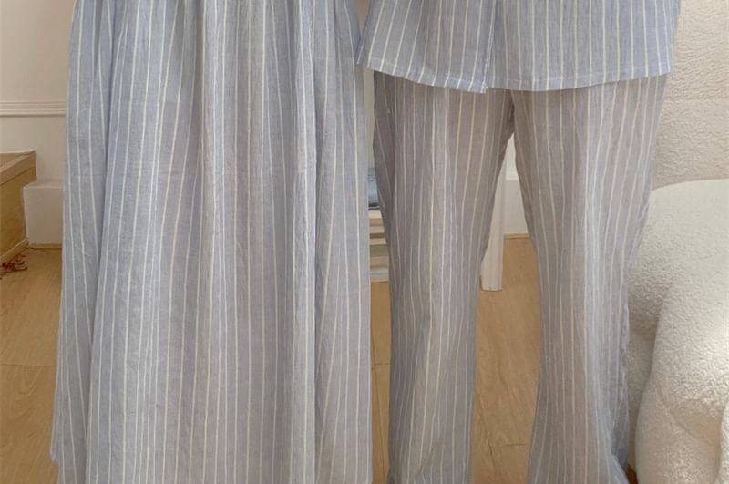 Couple Matching Long-Sleeve Striped Pajama Top / Dress / Pants / Set