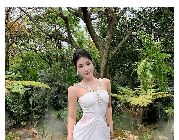Black Sleeveless Rhinestone Bodycon Maxi Dress - Altfashion Shop