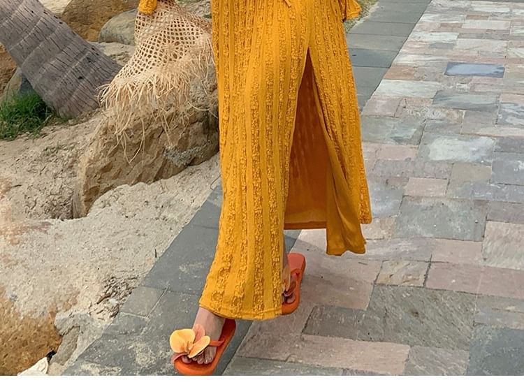 Long-Sleeve Cold-Shoulder Lace-Up Crop Top with Slit Maxi Pencil Skirt Set