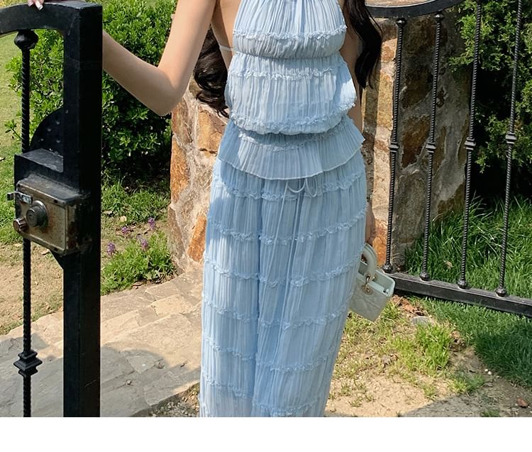 Halter Camisole Top & Tiered Maxi Pencil Skirt Set