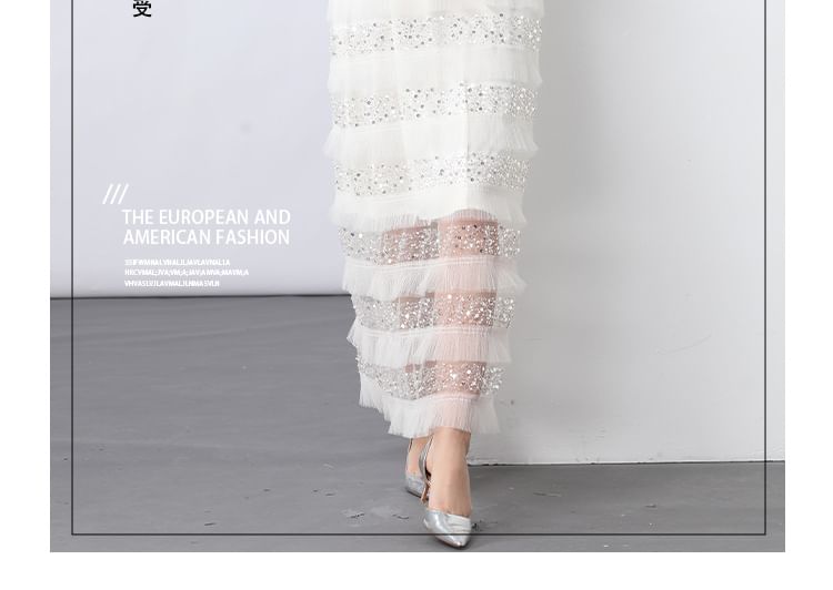 Black Tie Shoulder Sequin Beaded Panel A-Line Maxi Dress - Altfashion Shop