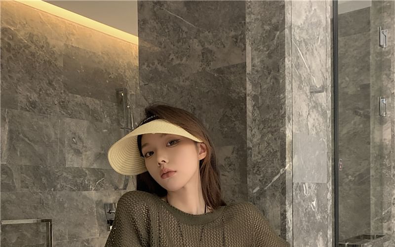 Plain Round-Neck Short-Sleeved Knit Top with Bra Top Set