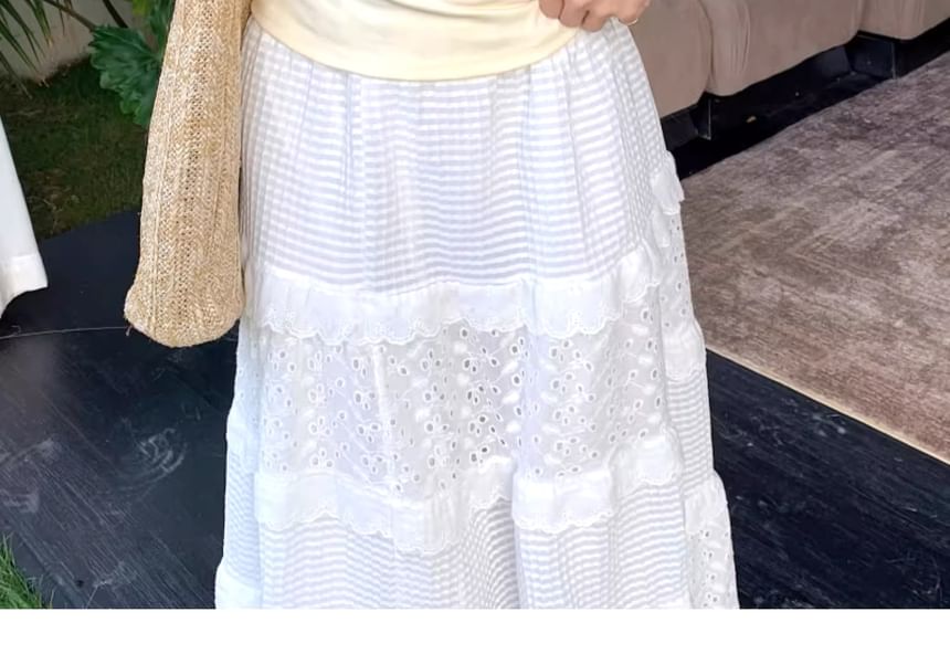 One-Shoulder Short-Sleeved Lace Top