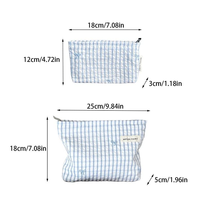 Bow / Striped / Plaid Fabric Travel Makeup Bag (Various Designs)