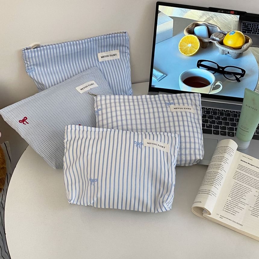 Bow / Striped / Plaid Fabric Travel Makeup Bag (Various Designs)