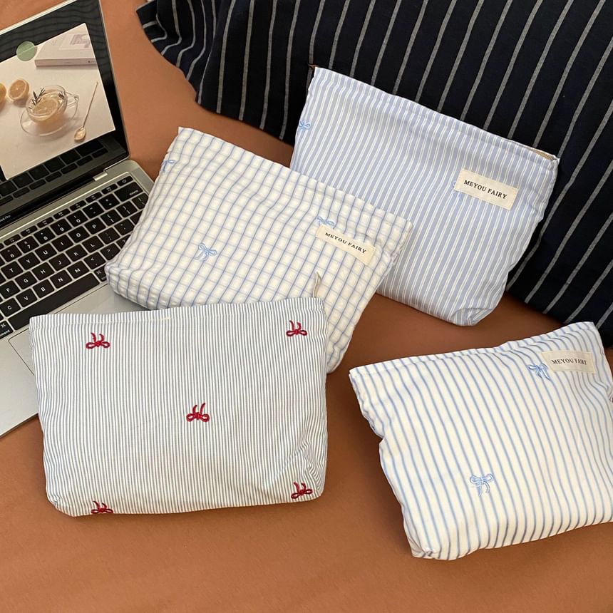 Bow / Striped / Plaid Fabric Travel Makeup Bag (Various Designs)
