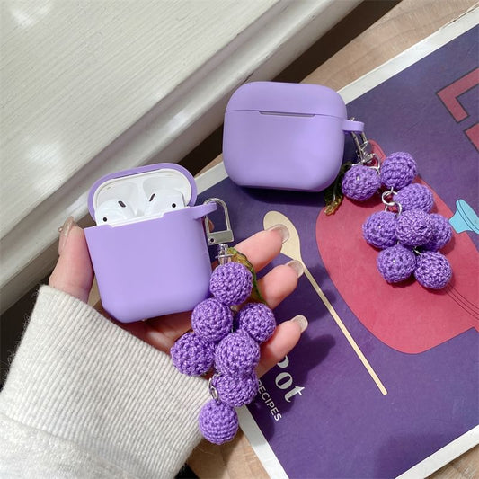 Plain Apple AirPods / Pro Earphone Case Skin with Knit Grapes Charm
