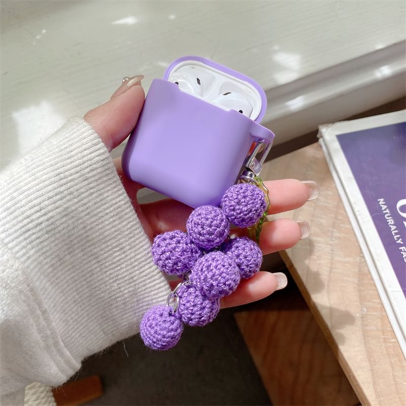 Plain Apple AirPods / Pro Earphone Case Skin with Knit Grapes Charm