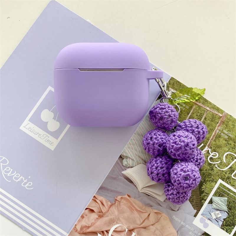 Plain Apple AirPods / Pro Earphone Case Skin with Knit Grapes Charm