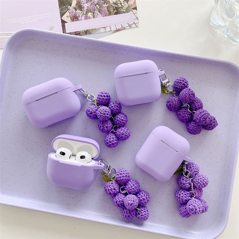 Plain Apple AirPods / Pro Earphone Case Skin with Knit Grapes Charm