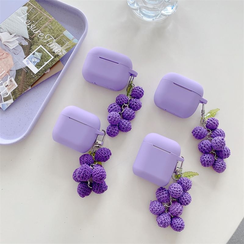 Plain Apple AirPods / Pro Earphone Case Skin with Knit Grapes Charm