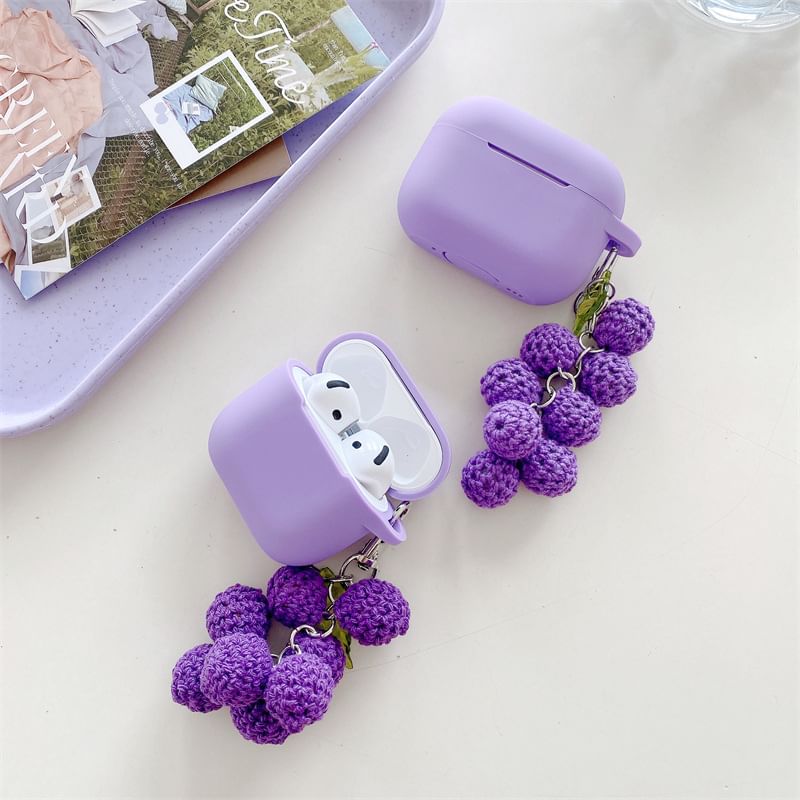 Plain Apple AirPods / Pro Earphone Case Skin with Knit Grapes Charm