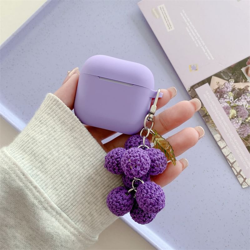 Plain Apple AirPods / Pro Earphone Case Skin with Knit Grapes Charm