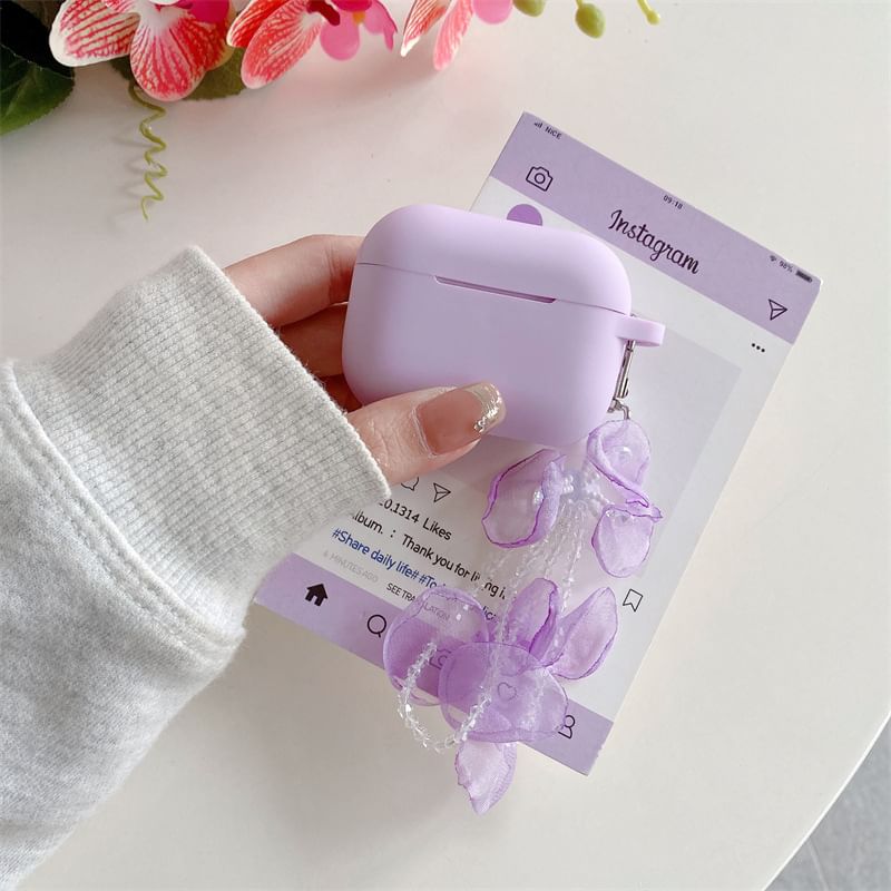 Plain Apple AirPods / Pro Earphone Case Skin with Petal Faux Pearl Charm